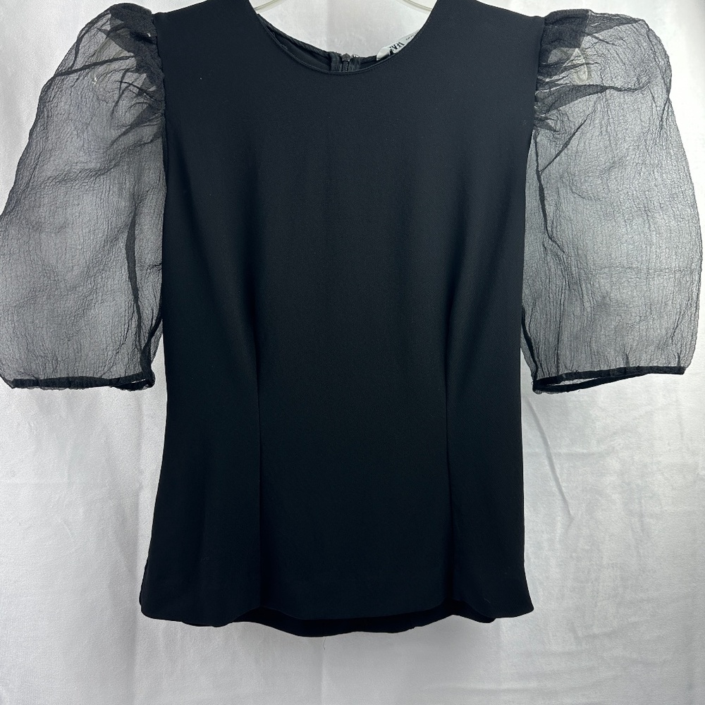 Zara Women's Black Organza Puff Sleeve Top/Blouse - Size XSmall